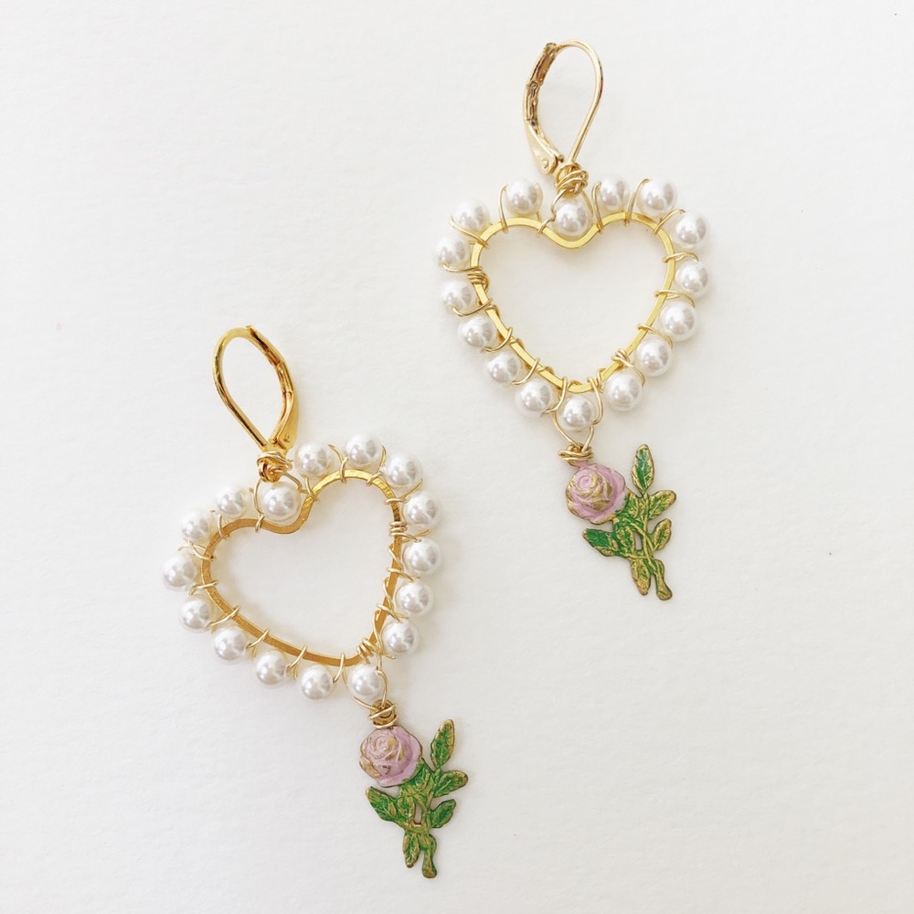 Limited Edition Heart & Tiny Rose Earrings